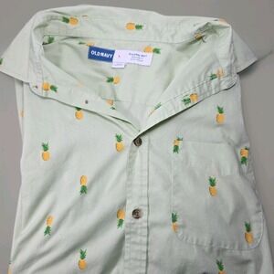 Old Navy Mens Light Green Pineapple Button-Down Shirt Tropical Size L